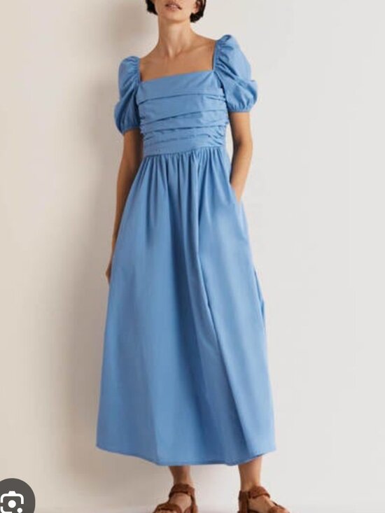 Boden Dresses & Skirts - New Boden Ruched Bodice Midi Dress Blue Sundress Women's 12 Pockets Cotton READ!